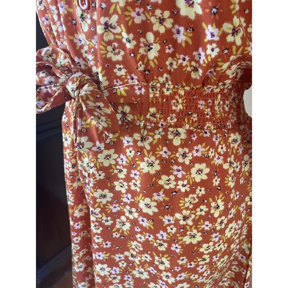 NWT Millenium Womens Mini Floral Midi Shirt Dress M Brown Retro 70s Work Casual - Picture 14 of 16